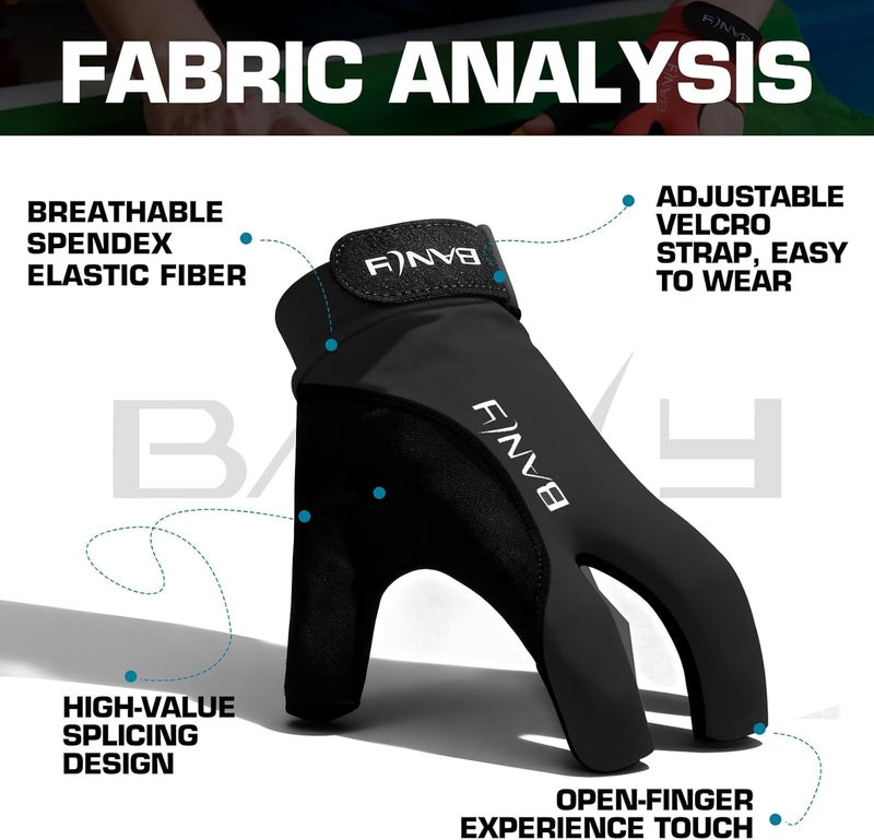 Banly Billiard Pool Gloves Fits on Left Hand 3 Finger, Small Snooker Cue Sport Glove, Billiards Players Sporty Compact Pull On Half Finger Billiard Glove - Image 2